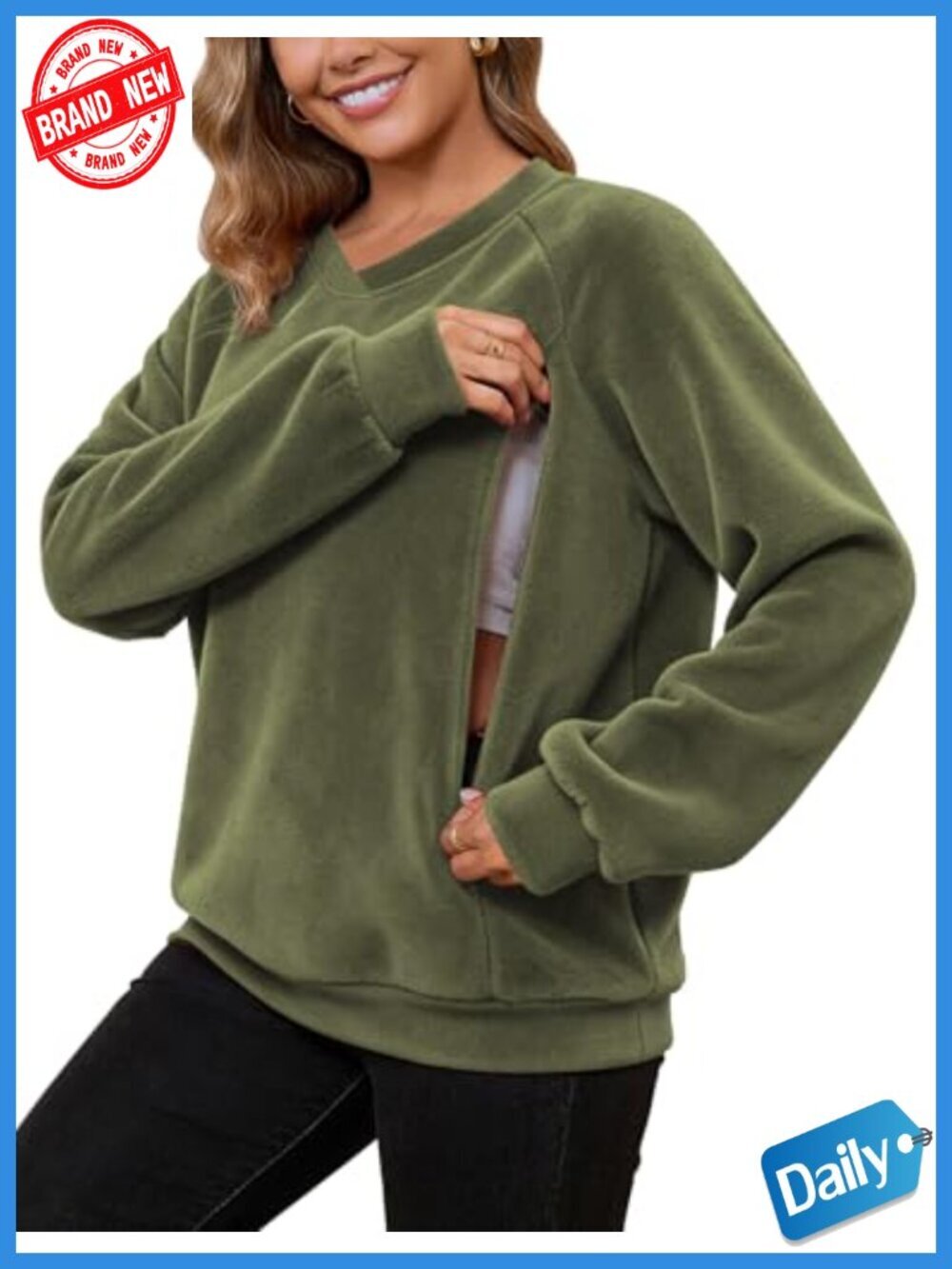 Nursing Sweatshirt with Hidden Zippers Fleece Maternity Top Pockets